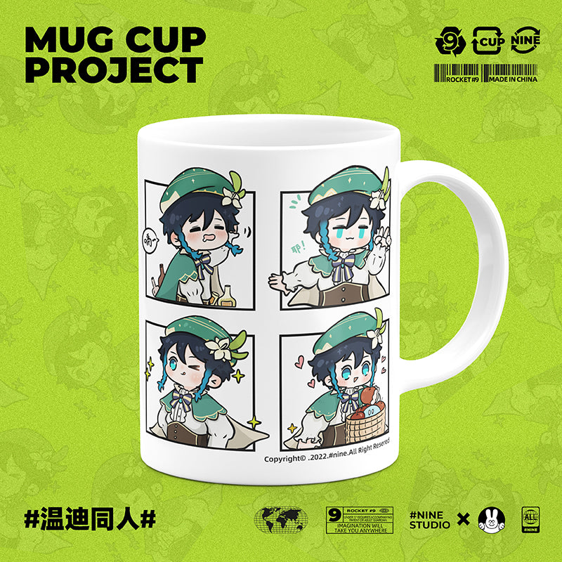 Genshin Impact Comic Style Cute Character Ceramics Mug - Venti (4 Frames) - Teyvat Tavern - Genshin Merch