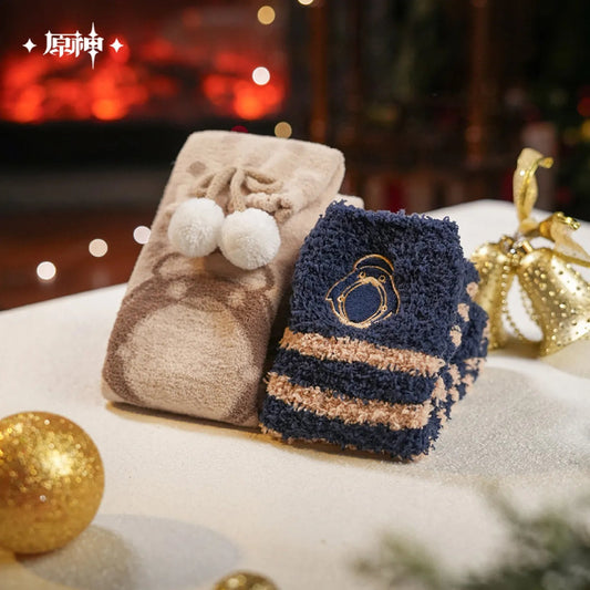 [OFFICIAL] Genshin Impact House of The Hearth Winter Series Home Plush Socks (2 Pack) - Teyvat Tavern - Genshin Impact & Honkai Star Rail & 3Z Merch