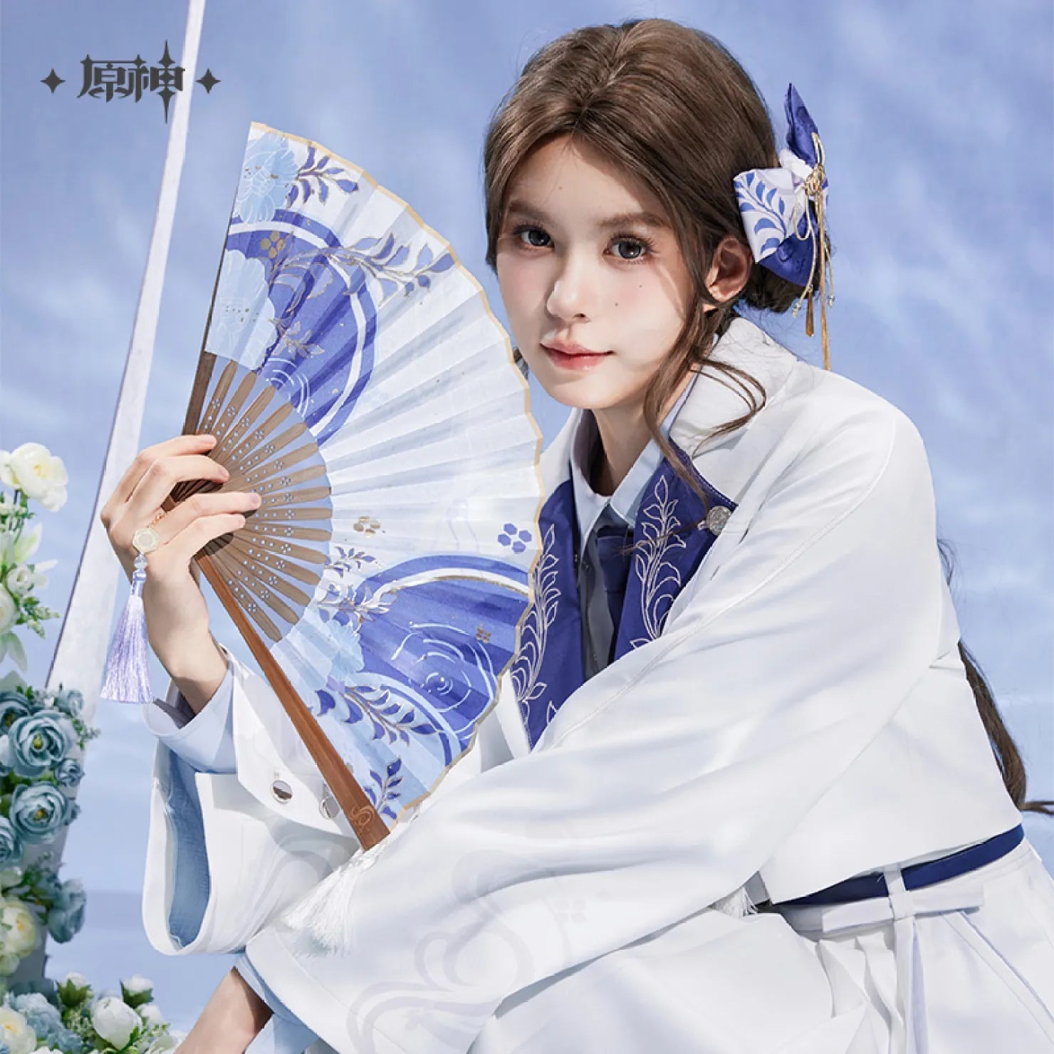 [OFFICIAL] Genshin Impact Kamisato Ayato Impression Series Accessories - Gold - Printed Silk Folding Fan - Teyvat Tavern - Genshin Impact & Honkai Star Rail & 3Z Merch