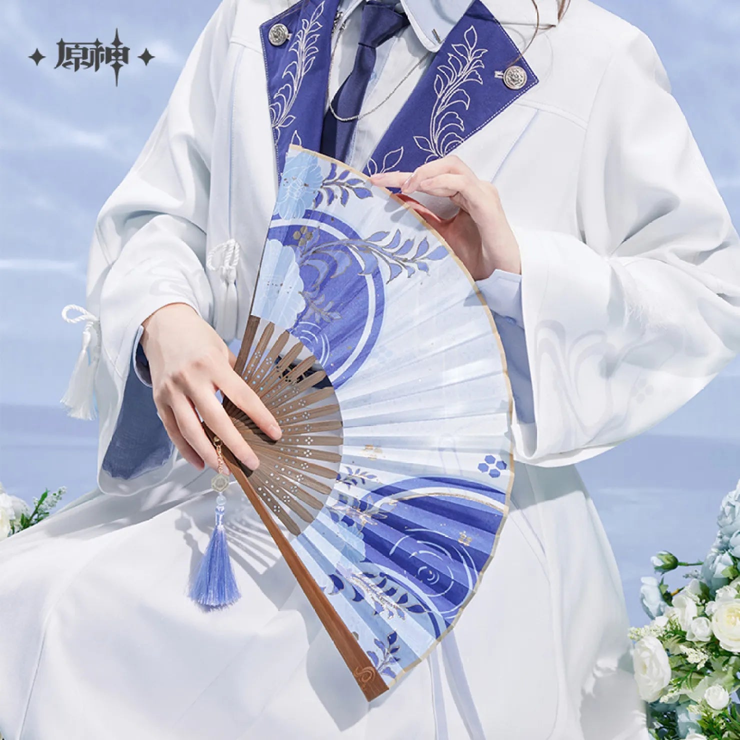 [OFFICIAL] Genshin Impact Kamisato Ayato Impression Series Accessories - Gold - Printed Silk Folding Fan - Teyvat Tavern - Genshin Impact & Honkai Star Rail & 3Z Merch