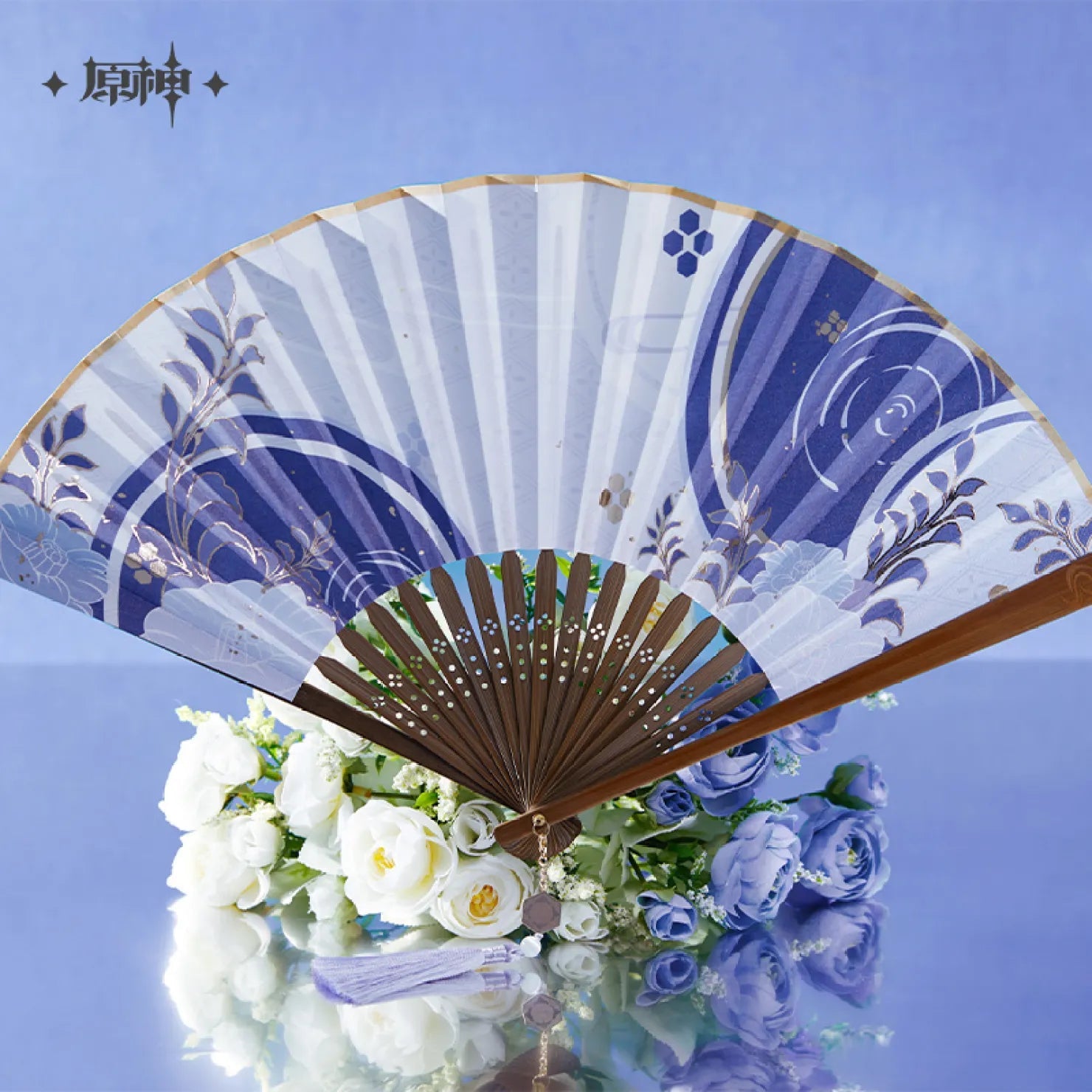 [OFFICIAL] Genshin Impact Kamisato Ayato Impression Series Accessories - Gold - Printed Silk Folding Fan - Teyvat Tavern - Genshin Impact & Honkai Star Rail & 3Z Merch