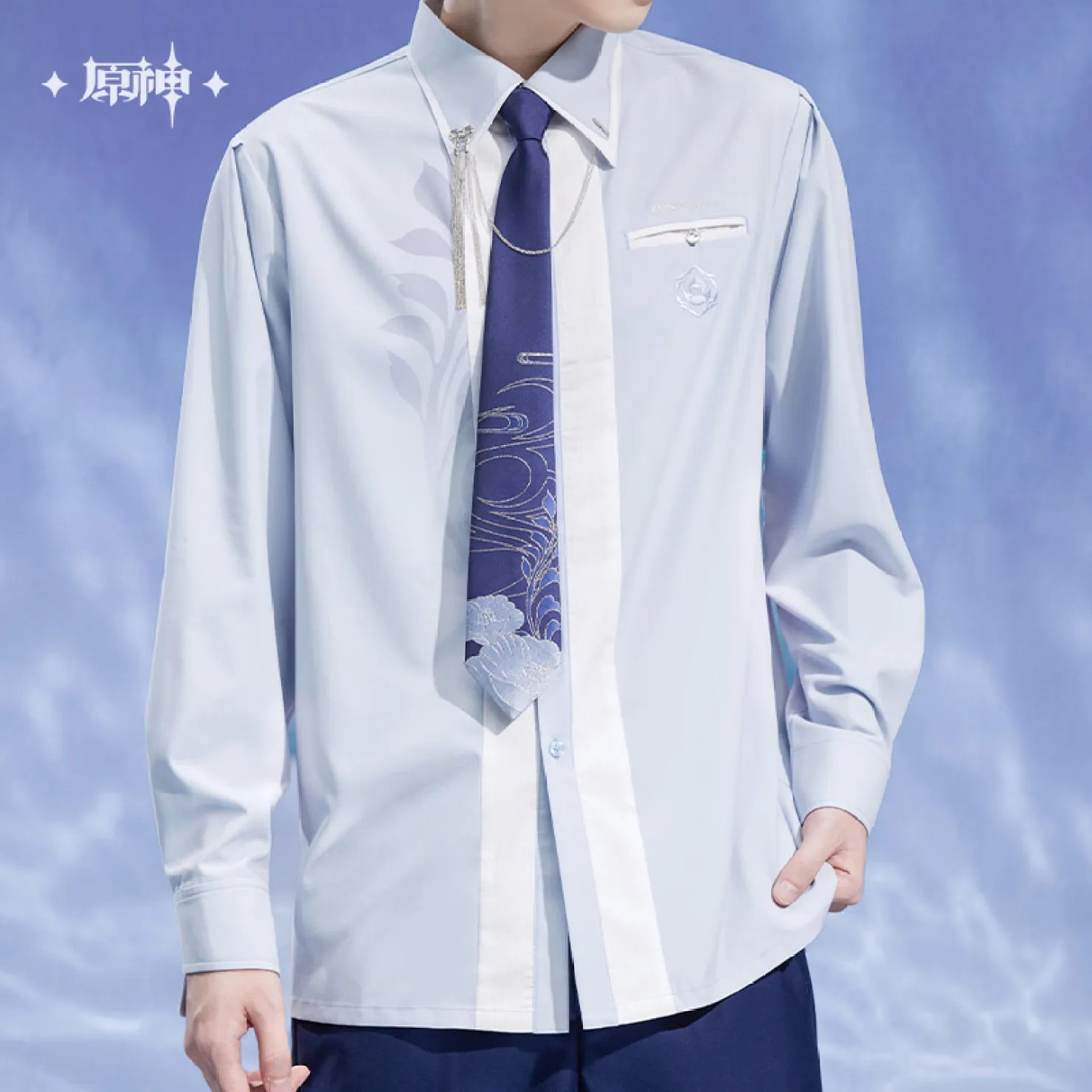 [OFFICIAL] Genshin Impact Kamisato Ayato Impression Series Apparel - Color Blocked Tie Front Shirt - Teyvat Tavern - Genshin Impact & Honkai Star Rail & 3Z Merch