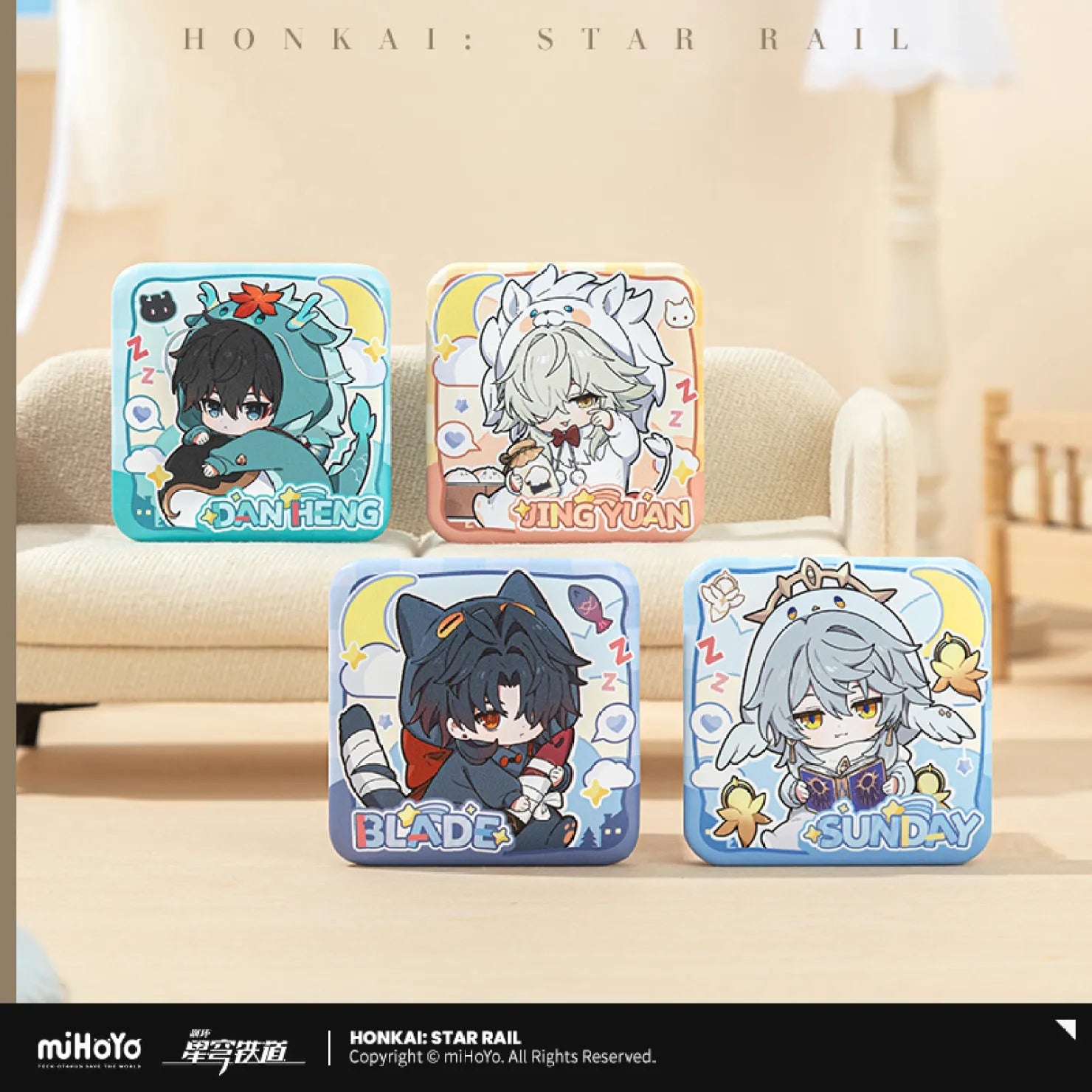 [OFFICIAL] Honkai Star Rail Boys Dormitory Chibi Series Square Badge - Teyvat Tavern - Genshin Impact & Honkai Star Rail & 3Z Merch