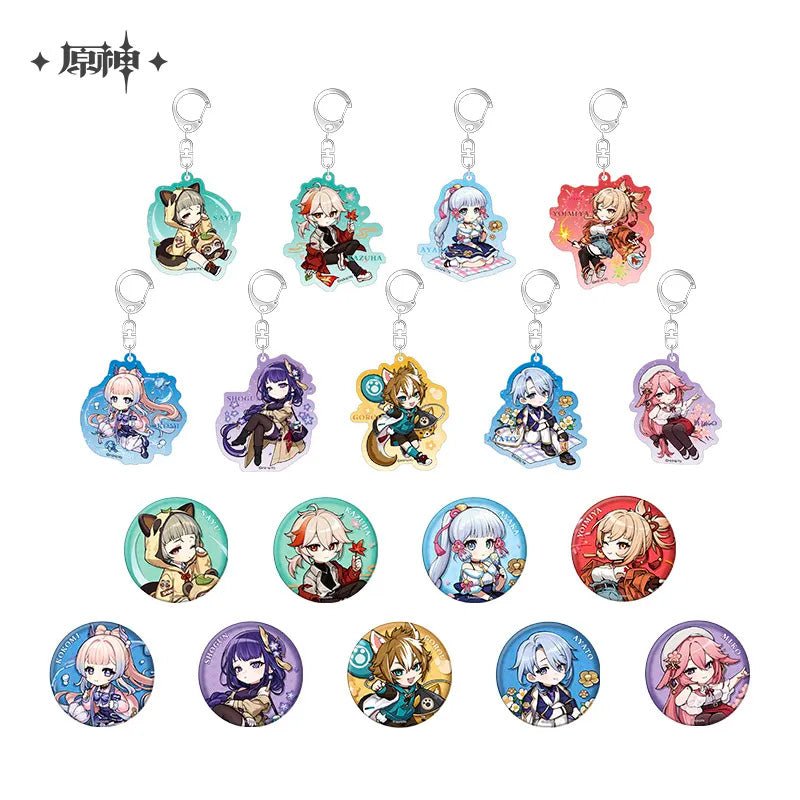[OFFICIAL] Outing Party Theme Cute Character Badge and Keychain - Teyvat Tavern - Genshin Impact & Honkai Star Rail & 3Z Merch